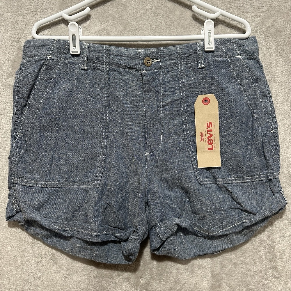 Levi's Chambray Shorts Women's 31 Light Blue Linen Blend Shorts With Pocket NWT